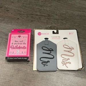 New BUNDLE of tag set Mr. Mrs. and 52 Bachelorette Party Card Game & memory kit